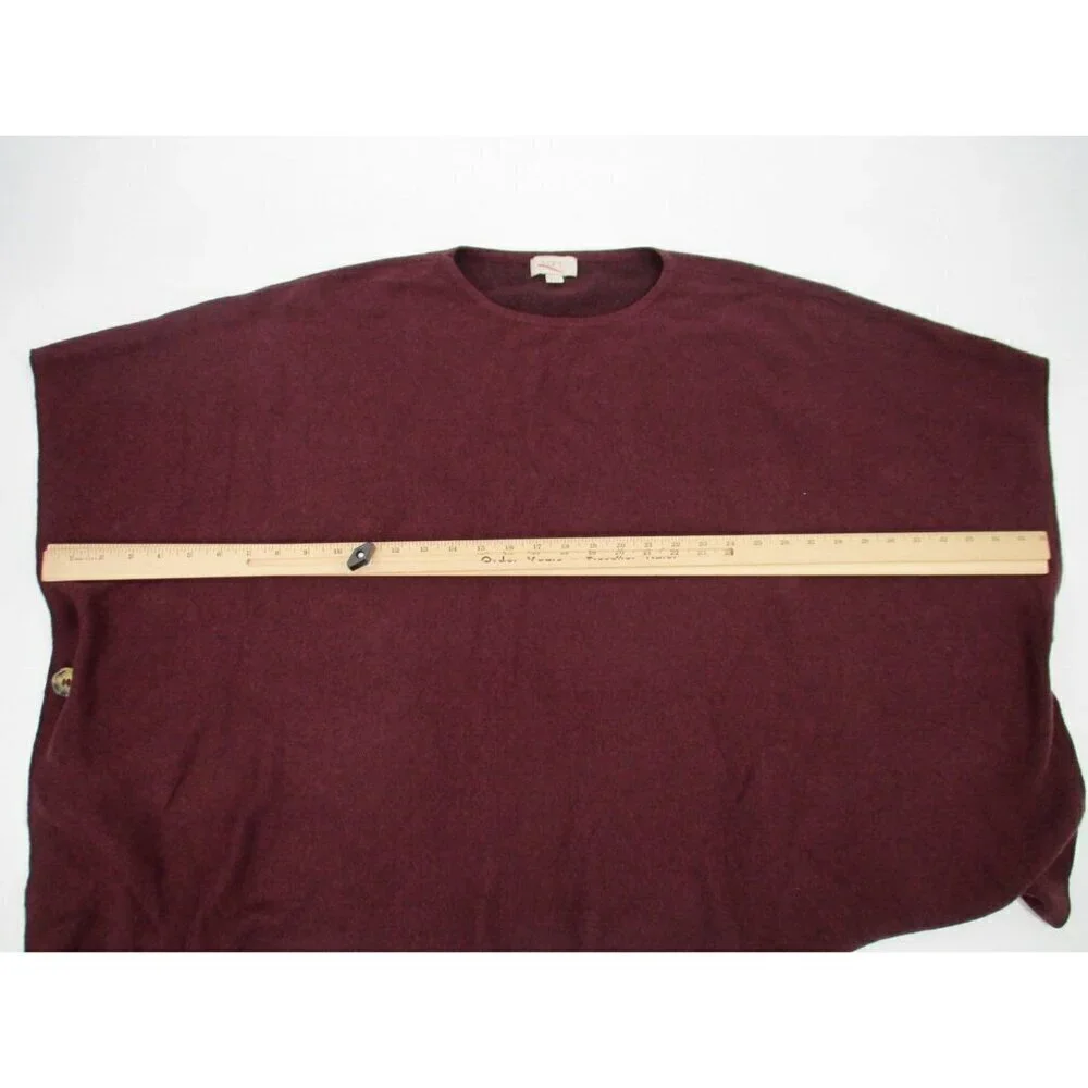 LOFT Womens Poncho Wrap One Size Red Crew Neck Side Buttons Casual Knit Pullover